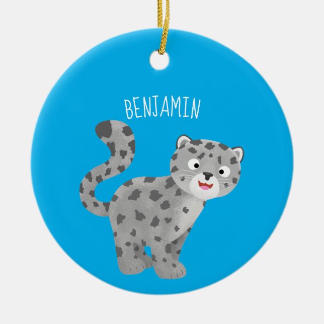 Adorno De Cerámica Ilustracion personalizado de leopardo de las nieve (Frente)