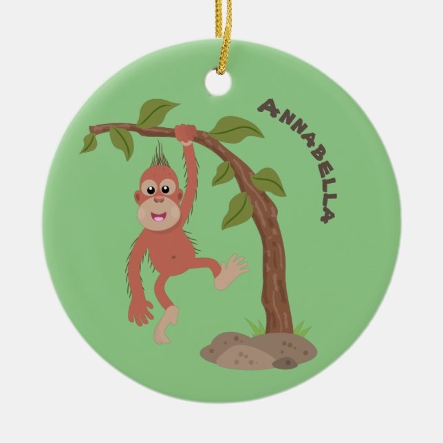 Adorno De Cerámica Ilustracion personalizado de orangután bebé feliz (Frente)