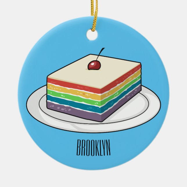 Adorno De Cerámica Ilustracion personalizado de pastel de arcoiris (Frente)