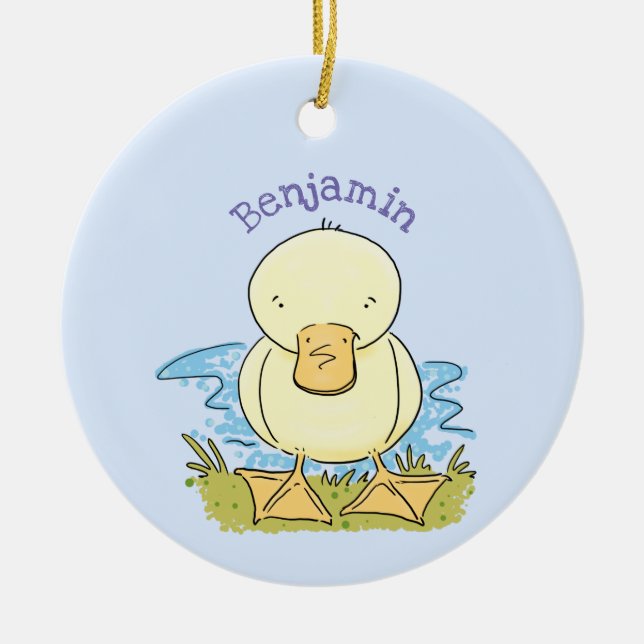 Adorno De Cerámica Ilustracion personalizado de pato amarillo (Frente)