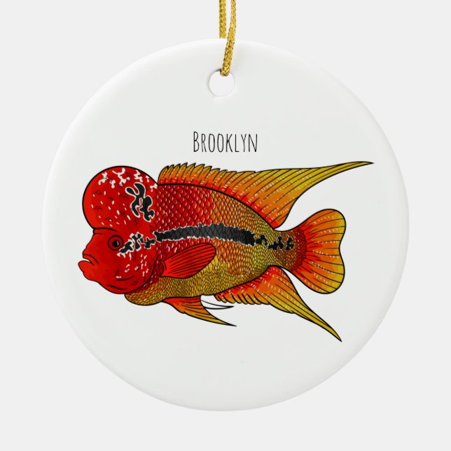 Adorno De Cerámica Ilustracion personalizado de peces cíclicos de cue (Frente)