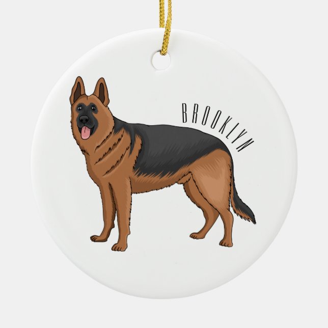 Adorno De Cerámica Ilustracion personalizado de perro pastor alemán (Frente)