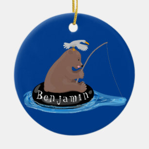 Adorno De Cerámica Ilustracion personalizado de pesca de cachorro de 