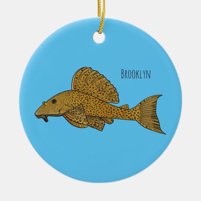 Adorno De Cerámica Ilustracion personalizado de pescado Pleco (Frente)