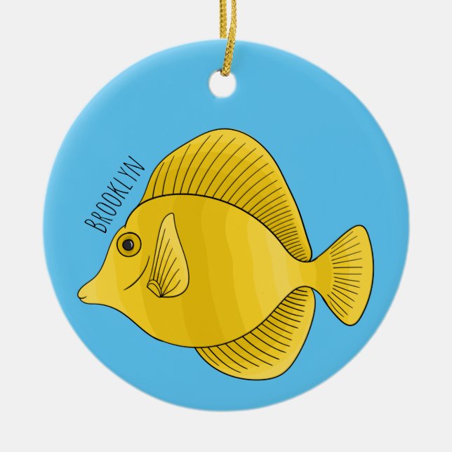 Adorno De Cerámica Ilustracion personalizado de pescado tango amarill (Frente)