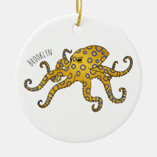 Adorno De Cerámica Ilustracion personalizado de pulpo de anillo azul