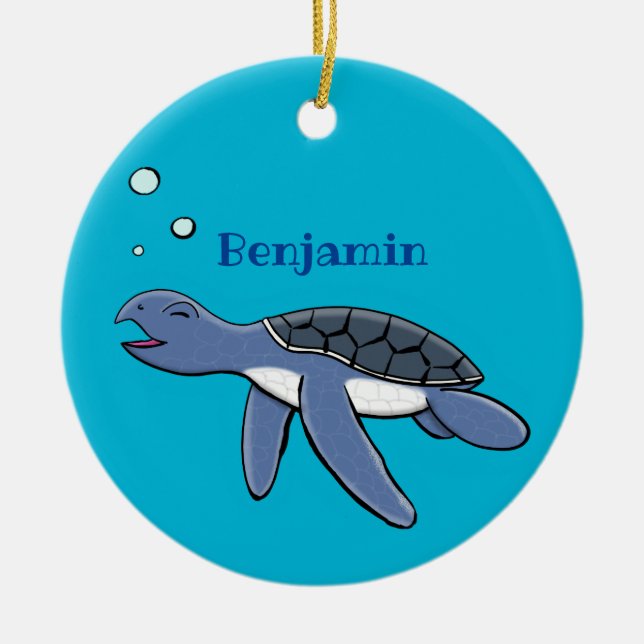 Adorno De Cerámica Ilustracion personalizado de tortuga marina de beb (Frente)