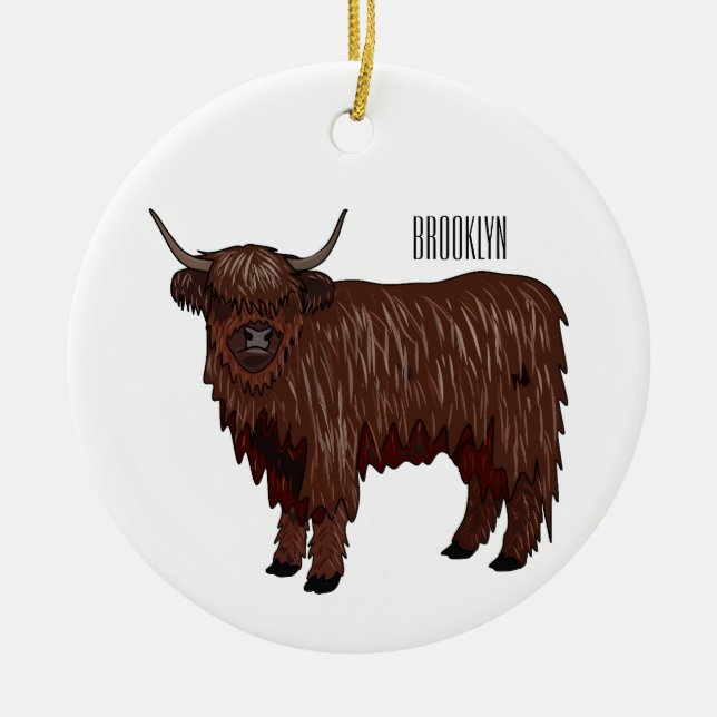 Adorno De Cerámica Ilustracion personalizado de vaca de Highland (Frente)