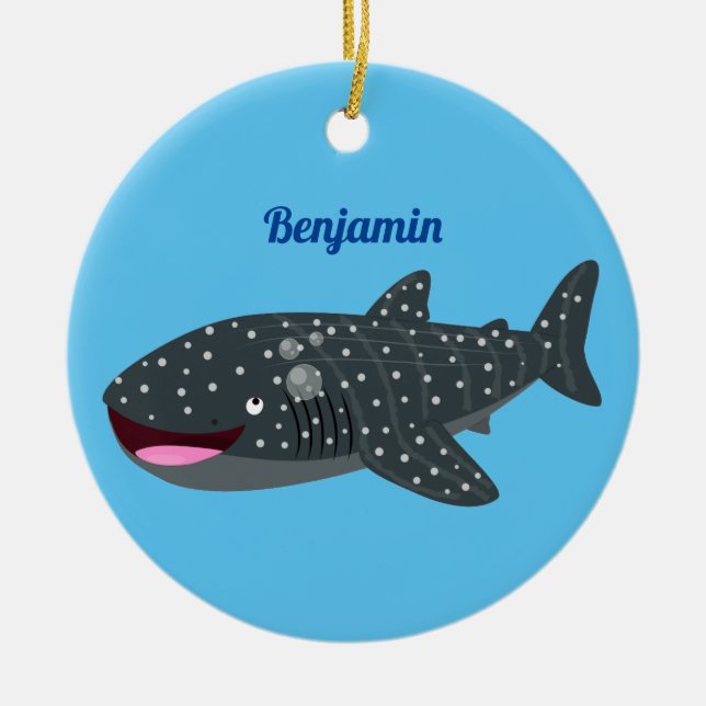 Adorno De Cerámica Ilustracion personalizado feliz de tiburón ballena (Frente)