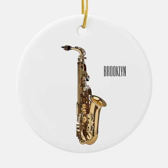 Adorno De Cerámica Ilustracion personalizado saxofón (Frente)