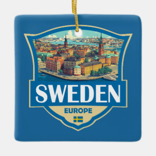 Adorno De Cerámica Ilustración retro de Suecia Badge
