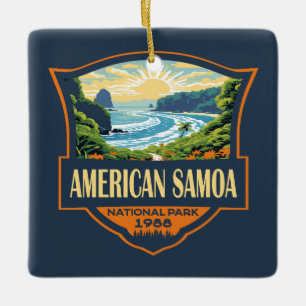 Adorno De Cerámica Ilustracion Retro del Parque Nacional de Samoa Ame