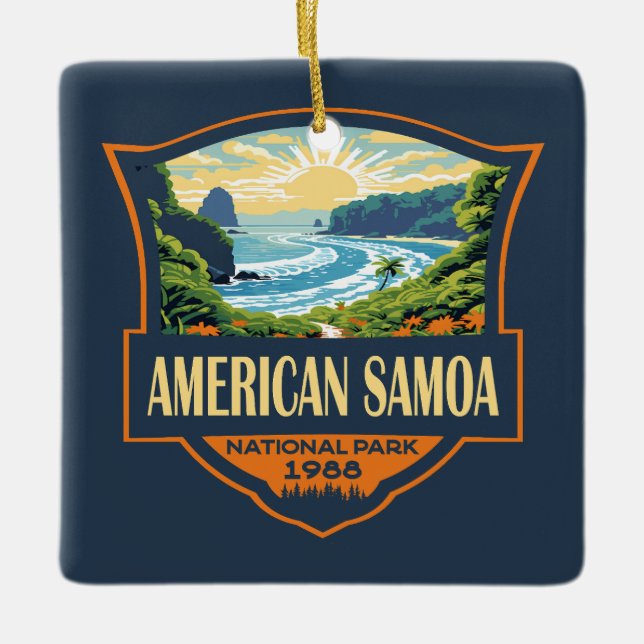Adorno De Cerámica Ilustracion Retro del Parque Nacional de Samoa Ame (Anverso)