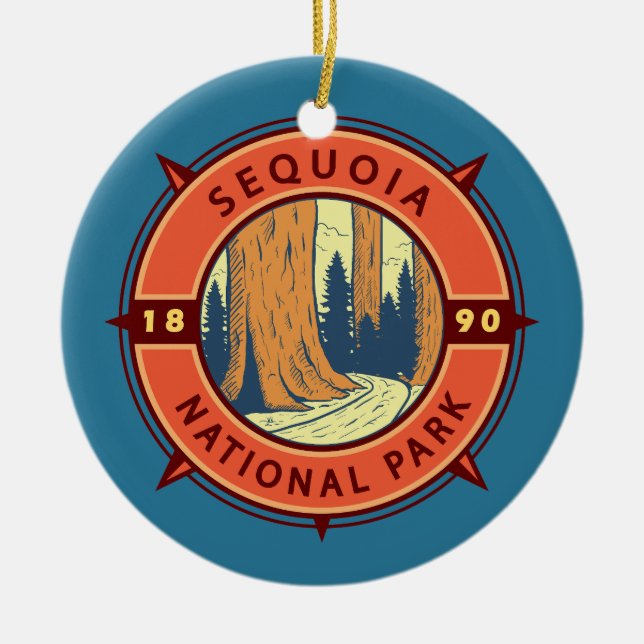 Adorno De Cerámica Ilustracion Retro del Parque Nacional Sequoia (Frente)