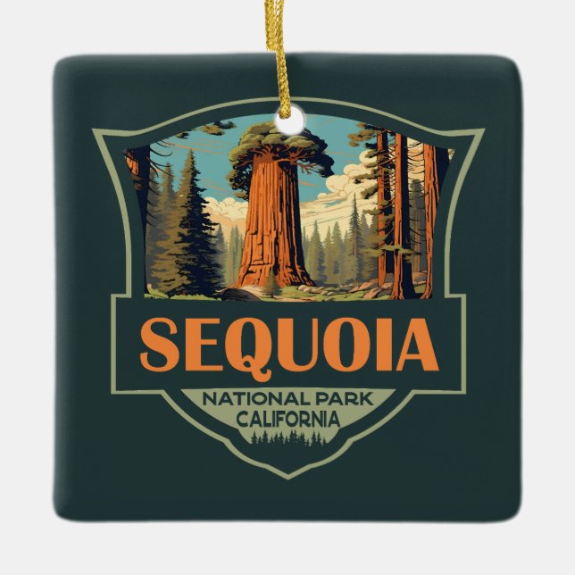 Adorno De Cerámica Ilustracion Retro del Parque Nacional Sequoia (Anverso)