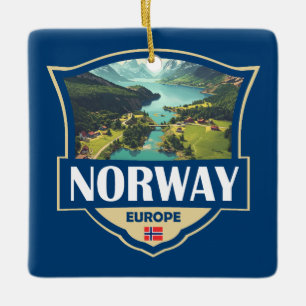 Adorno De Cerámica Ilustración Retro Insignia de Noruega