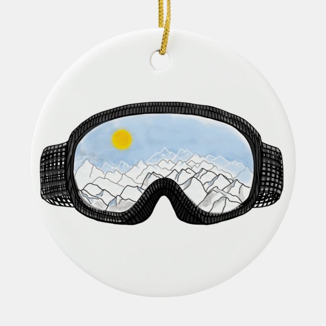 Adorno De Cerámica Ilustracion Ski Goggles Mountain View (Frente)