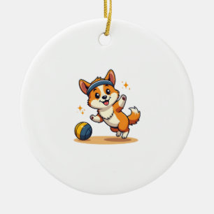 Adorno De Cerámica Ilustración vectorial de perro Corgi vintage jugan