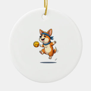 Adorno De Cerámica Ilustración Vintage Corgi Voleibol Perro Atleta Li