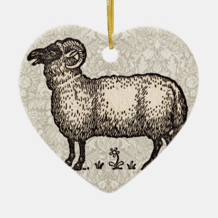 Adorno De Cerámica Ilustración Vintage de Oveja: Arte Clásico de Gran