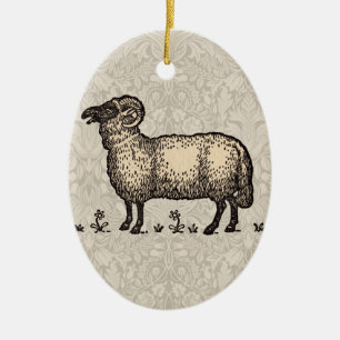 Adorno De Cerámica Ilustración Vintage de Oveja: Arte Clásico de Gran