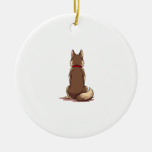 Adorno De Cerámica Ilustración Vintage de Perro Husky Vista Posterior