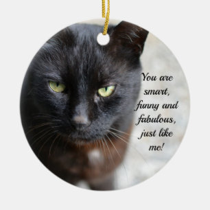Adorno De Cerámica Imagen de Gato Negro con cita motivadora