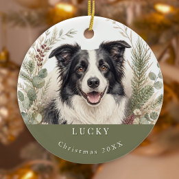 Adorno De Cerámica Imagen de perro Border Collie Acuarela Navidad