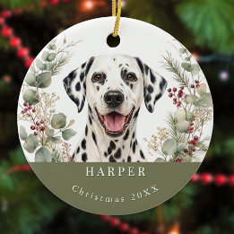 Adorno De Cerámica Imagen de perro dálmata en Navidad con acuarela