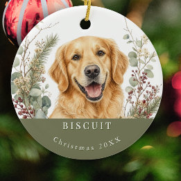 Adorno De Cerámica Imagen de perro Retriever Dorado en Navidad con ac