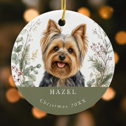 Adorno De Cerámica Imagen de perro Yorkshire Terrier en Navidad con a