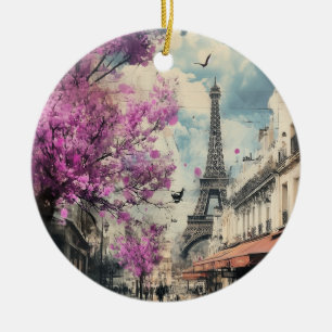 Adorno De Cerámica Imagen romántica de París con la torre Eiffel