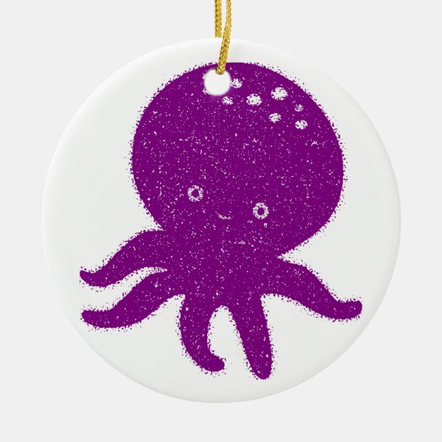 Adorno De Cerámica Impresión antigua de pulpo morado (Frente)
