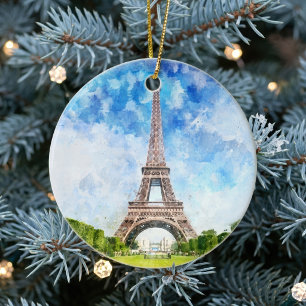 Adorno De Cerámica Impresión de arte de acuarela de la Torre Eiffel d