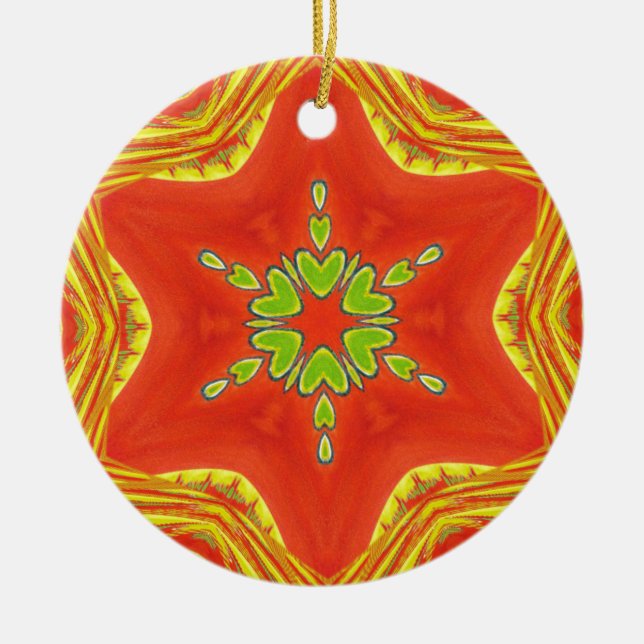 Adorno De Cerámica Impresión de arte de Mandala verde de oro rojo (Frente)