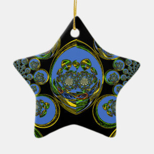 Adorno De Cerámica Impresión de arte en Kaleidoscope azul y amarillo