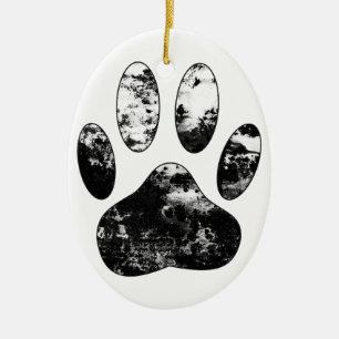 Adorno De Cerámica Impresión de garras de perro negro y blanco