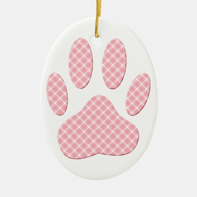 Adorno De Cerámica Impresión De Hojas De Perro De Tartán Rosadas Y Bl (Frente)