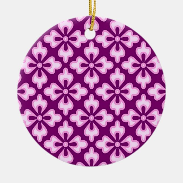 Adorno De Cerámica Impresión de kimono floral, rosa claro y ciruela (Frente)