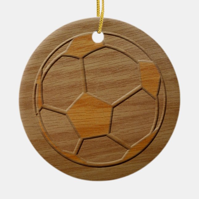 Adorno De Cerámica Impresión De La Bola De Fútbol Esculpida En Madera (Frente)