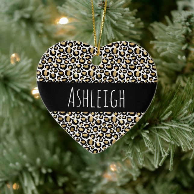 Adorno De Cerámica Impresión de leopardo de oro negro (Árbol)