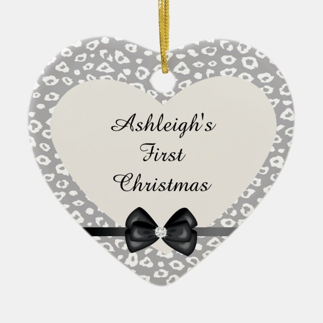 Adorno De Cerámica Impresión de leopardo gris y blanco con reverencia (Frente)