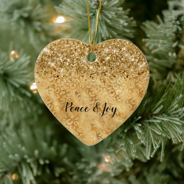 Adorno De Cerámica Impresión de leopardo Purpurina Glam Gold Confetti (Árbol)