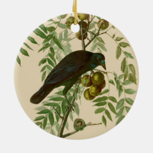 Adorno De Cerámica Impresión de pájaro Grackle púrpura de Audubon Vin
