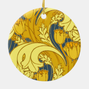 Adorno De Cerámica Impresión de patrón de tulipán: Arte Nouveau azul