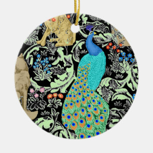Adorno De Cerámica Impresión de pavo real de estilo Art Nouveau, turq