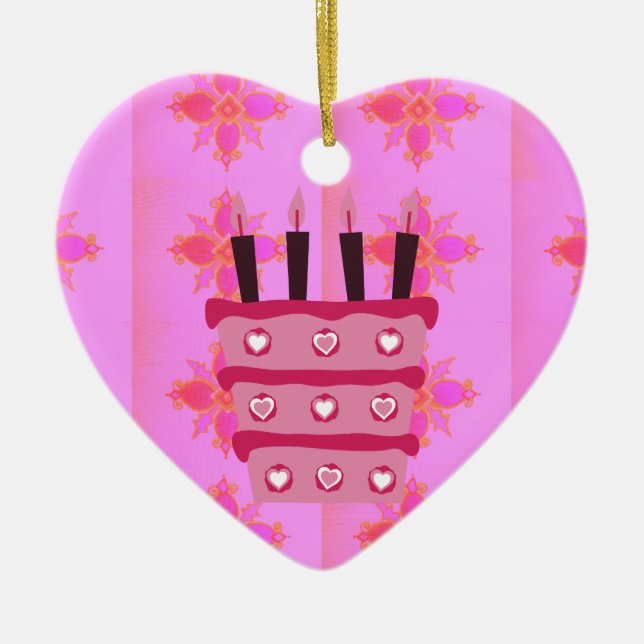 Adorno De Cerámica Impresión de tarta de cumpleaños rosada (Frente)