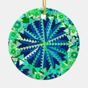 Adorno De Cerámica Impresión tribal de manala, azul cobalto y verde