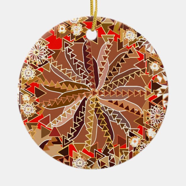 Adorno De Cerámica Impresión tribal de manala, marrón, beige y rojo (Frente)