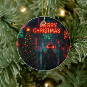 Adorno De Cerámica Impresionante calle de Navidad cyberpunk